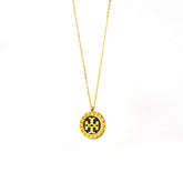 Greek Key Border Black Enamel Medallion Necklace